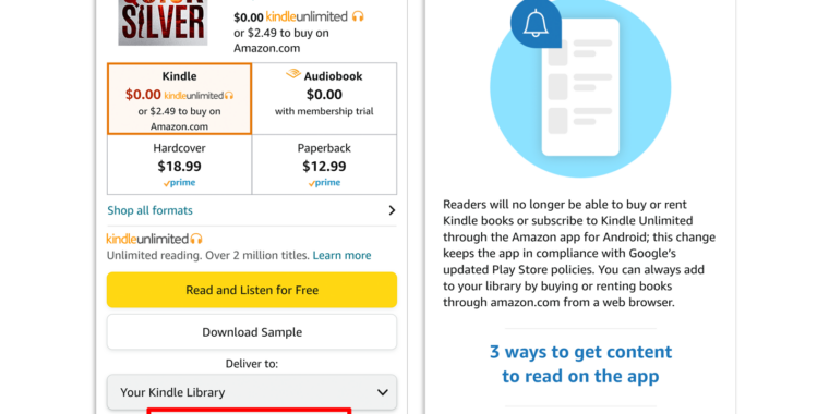 Amazon Kindle-Buchkäufe sind das Opfer der nächsten Google Play-Abrechnung