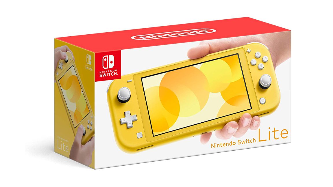 Bild einer gelben Schachtel für die Nintendo Switch Lite