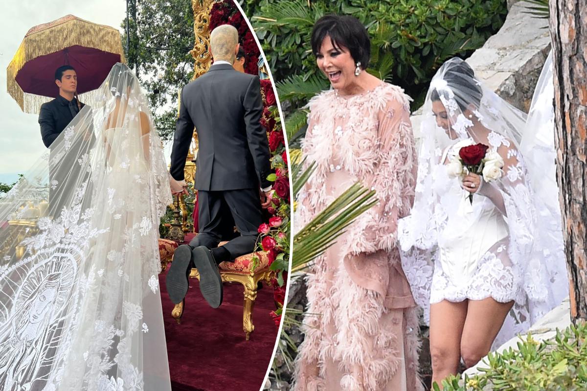 Photo of Kourtney Kardashian trägt ein Brautkleid von Dolce & Gabbana, um Travis Parker zu heiraten