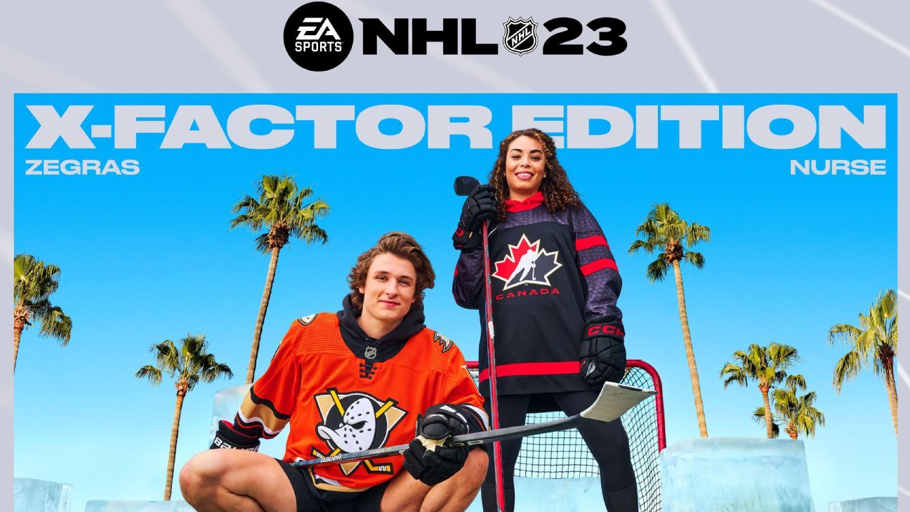 Trevor Zegras von Anaheim Ducks, kanadischer Hockeystar Sarah Nurse segnet NHL 23