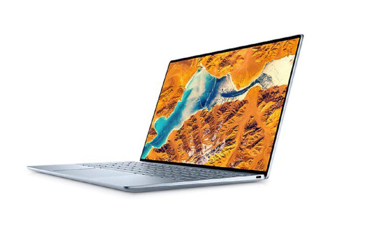 Seitenansicht eines Dell XPS 13-Laptops auf weißem Hintergrund.