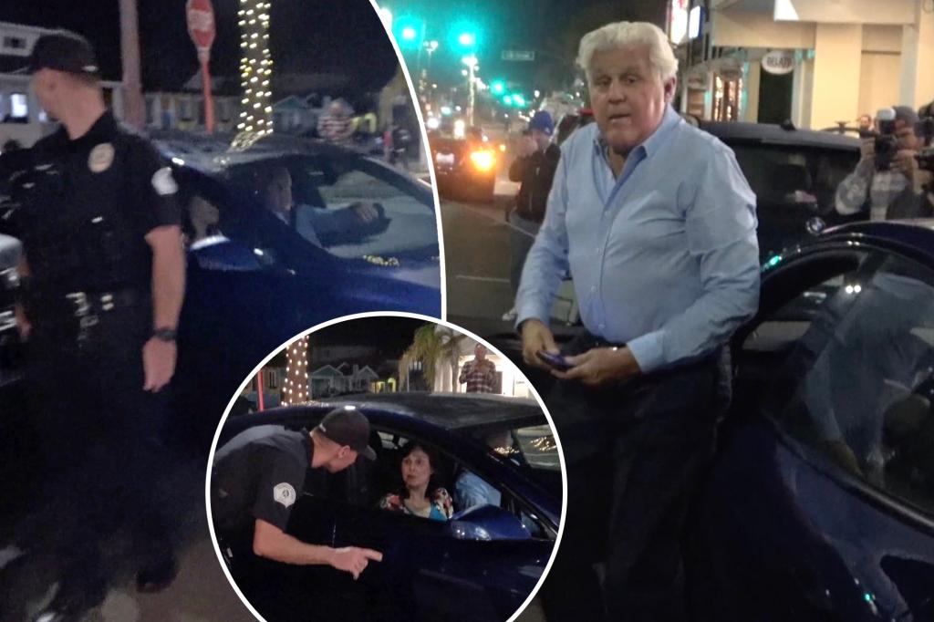 Jay Leno fährt auf der ersten Party seit dem Brandunfall zweimal in das Auto eines Polizisten